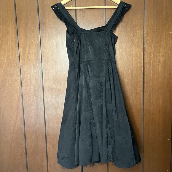 Hearts & Roses Black Poofy Floral (8) Dress Goth Ruffles Lace Up Open Shoulder - Picture 2 of 6